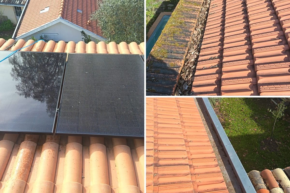 Avant après nettoyage de panneaux solaires sur maison bordelaise à Bordeaux